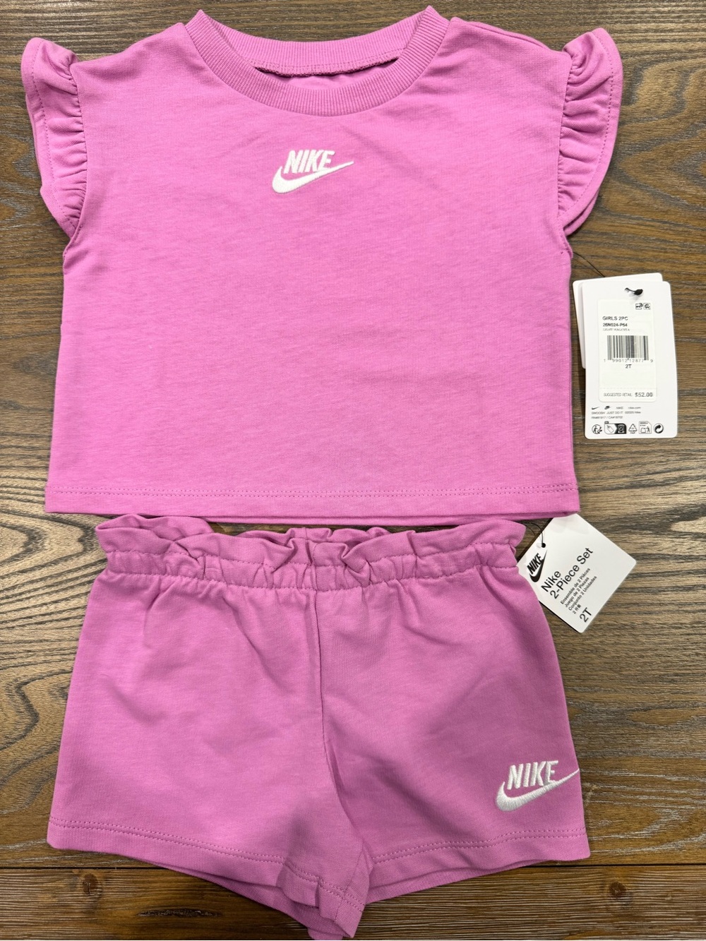 Nike | Girls' Pink Cropped Tee with White Swoosh | 2T